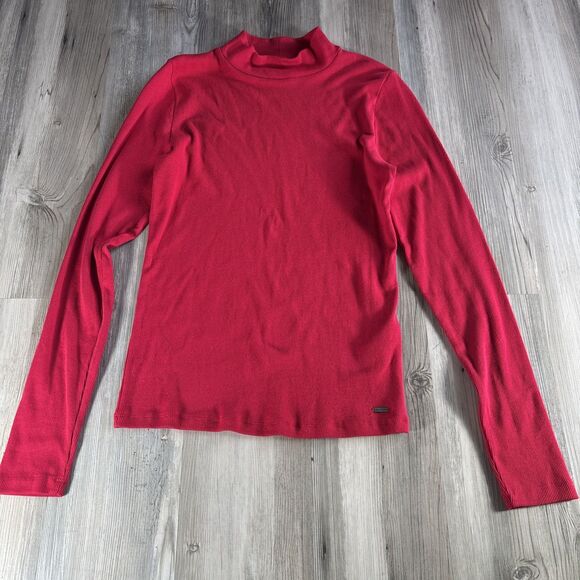 Hollister Must Have Collection Long Sleeved Red Ribbed Mock Neck Shirt Size Larg - Picture 1 of 10